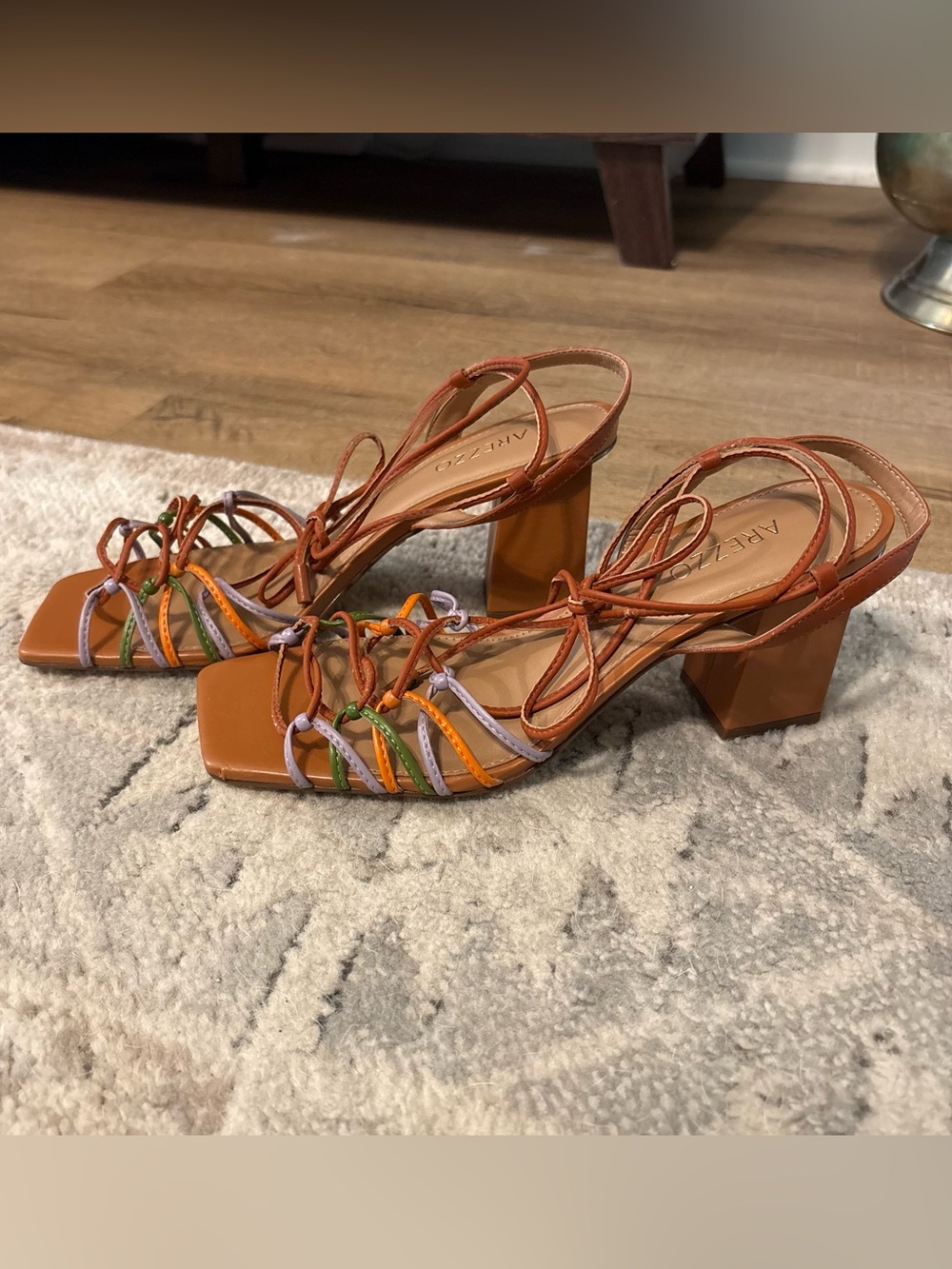 Arezzo Orange Multi-String Lace-Up Sandals - Picture 3 of 6